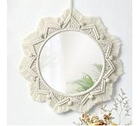 Miroir mural décoratif - Macramé frange - Forme ronde - Décoration chambre - Décoration salon - Art décoratif
