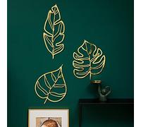 Miroir Mural Feuille De Palmier Jaune Doré Miroir Adhesif Mural Acrylique Stickers Muraux DIY Amovible Decoration Murale Salon Miroir Autocollant 1 Set