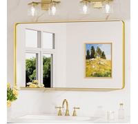 Miroir Mural Keonjinn rectangulaire 100x60cm, cadre en aluminium, Verre trempé résistant, doré, Pour Salle de Bain, Chambre, Salon