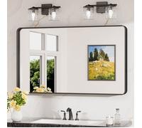 Miroir Mural Keonjinn rectangulaire 100x60cm, cadre en aluminium, Verre trempé résistant, Noir, Pour Salle de Bain, Chambre, Salon