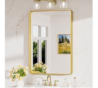 Miroir Mural Keonjinn rectangulaire 60x90cm, cadre en aluminium, Verre trempé résistant, doré, Pour Salle de Bain, Chambre, Salon