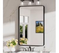 Miroir Mural Keonjinn rectangulaire 60x90cm, cadre en aluminium, Verre trempé résistant, Noir, Pour Salle de Bain, Chambre, Salon