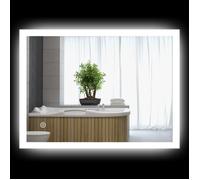 Miroir mural - kleankin - lumineux LED salle de bain 3 couleurs réglables tactile antibuée - verre - 80x60cm - transparent