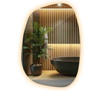 Miroir mural LED asymétrique DecorTapis, forme organique moderne avec éclairage chaud, salle de bain - 49x34 cm