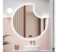 Miroir Mural LED Irrégulier en Forme De Croissant avec Lumière, Lumière Tricolore + Luminosité Réglable, Miroir De Pièce Rétroéclairé Asymétrique, Miroir V, 80cm/31.5in