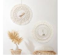 Miroir Mural Macramé Rond, Lot de 2 Miroirs Suspendus Art Décor Boho pour Salon et Chambre (Beige)
