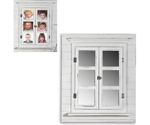 Miroir mural Melko avec volets Cadre photo Photo Shabby Vestiaire - Blanc