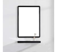 Miroir mural noir avec étagère - Cadre en fer autocollant pour décoration d'intérieur, chambre à coucher, salon et couloir - Miroir Regu élégant pour intérieur moderne
