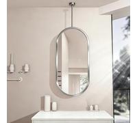 Miroir mural ovale en acier inoxydable brossé, pour vanité de salle de bain | Miroirs suspendus au plafond pour toilettes, chambre à coucher et vestiaire au-dessus de l'évier - Argent(50cmx70cm)