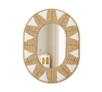 Miroir mural ovale en rotin - Style bohème moderne - Avec crochet en métal - Décoration murale bohème - Pour salle de bain, entrée, salon, chambre