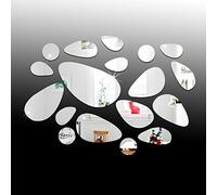 Miroir Mural Pavés D'Argent Miroir Adhesif Mural Acrylique Stickers Muraux DIY Amovible Decoration Murale Salon Miroir Autocollant 1 Set