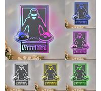 Miroir mural personnalisé pour disque DJ avec lumières LED - Nom du lecteur de musique personnalisé - Miroir acrylique pour décoration de salle de musique - Miroir décoratif amusant pour les amateurs