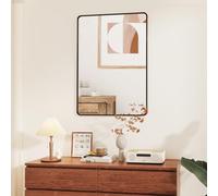 Miroir Mural rectangulaire 91x 61 cm - Cadre en métal - Miroir Mural d'angle Rond pour Salle de Bain, Salon - Montage Mural Horizontal ou Vertical - Noir