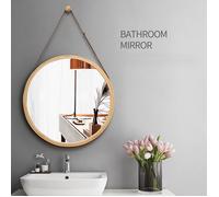 Miroir Mural Rond 45cm Décor Bois Miroir Avec Cadre en Bois avec Crochet pour Salle de bain, Chambre ou Dressing