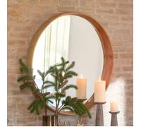 Miroir mural rond 60x8 cm décor bois marron