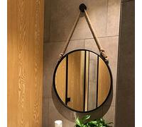 Miroir Mural Rond à Suspension 40/50/60/70 cm Miroir décoratif de Salle de Bain encadré en métal avec Corde Suspendue Black,50cm