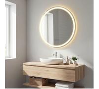 Miroir Mural Rond, Anti-buée, Luminosité et Température Réglables, pour Chambre, Coiffeuse, 61 cm, Blanc
