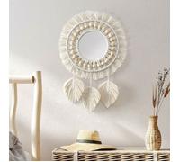 Miroir mural rond - Design macramé bohème Décoration élégante - Salon chambre couloir - Beige 25cm