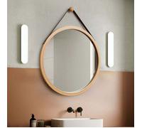 Miroir mural rond - MICH - 45 cm - Cadre en bois de bambou - Sangle réglable en cuir - Crochet en bois