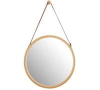 Miroir Mural Rond Suspendu - Bambou - Cadre en Bambou Et Sangle en Cuir Réglable