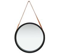 Miroir mural rond - vidaxl - 50 cm - Noir et marron - Similicuir et bois de paulownia - À suspendre - Sangle réglable