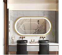 Miroir Mural Salle de Bain Ovale avec Cadre Doré Éclairage Intégré avec Anti-buée 120 x 60 cm
