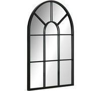 HOMCOM Miroir Mural arqué 70 x 50 cm, Miroir verrière Arche Style Industriel, Miroir de fenêtre arqué avec Cadre métallique, pour Salon, Chambre, Couloir, Noir