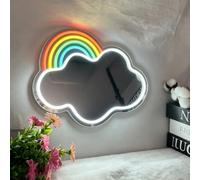 Miroir néon nuage arc-en-ciel - Décoration murale lumineuse à DEL avec alimentation USB - Jolie pièce - Esthétique - Panneau miroir à DEL pour chambre d'enfant, café, magasin de détail (D 41,1 x 29,5
