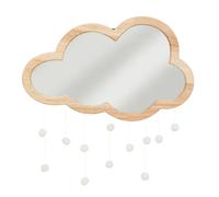 Atmosphera - Miroir mural Nuage - Bois 40 x 36 cm - Avec pompons - Beige