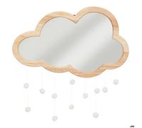 Atmosphera - Miroir Enfant Nuage - Bois - 40 x 36 cm - avec Pompons - Décoration Murale pour Chambre