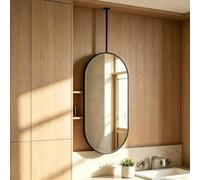 Miroir ovale suspendu à cadre métallique miroir flottant pour maison hôtel | Miroir transparent HD simple de maquillage peu encombrant pour salle de bain vestiaire magasin de vêtements(40cmx60cm)