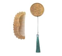 Miroir-peigne de Maquillage Rétro en Bois Marron, Double Face | Coffret à Motif Sculpté, Format Portable pour Retouches Rapides, Style Chinois Simple et Délicat