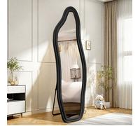 Miroir Pleine 160x50 cm,UTTQEW,Miroir sur Pied avec Cadre en Velours et Support Réglable,Verre Trempé HD,Forme de Dauphin,Noir