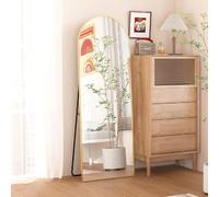 Miroir pleine longueur 162 x 53 cm, miroir de sol avec cadre en aluminium, miroir sur pied arqué lisse, doré