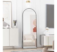 Miroir pleine longueur 162 x 53 cm, miroir de sol avec cadre en aluminium, miroir sur pied arqué lisse, noir