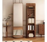 Miroir Pleine Longueur avec Bibliothèque À 5 Niveaux, Miroir Rotatif 360° en Bois, 168cm Grand Miroir pour Chambre À Coucher, Salon, Vestiaire, Design Moderne