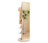 Miroir pleine longueur avec porte-manteau, base rotative autonome et crochets, idéal pour le salon, la chambre à coucher et les espaces d'appartement, design élégant et fonctionnel
