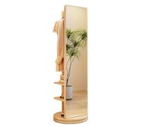 Miroir pleine longueur avec porte-manteau, base rotative autonome et crochets, idéal pour le salon, la chambre à coucher et les espaces d'appartement, design élégant et fonctionnel