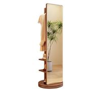 Miroir pleine longueur avec porte-manteau, base rotative autonome et crochets, idéal pour le salon, la chambre à coucher et les espaces d'appartement, design élégant et fonctionnel