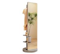 Miroir pleine longueur avec porte-manteau, base rotative autonome et crochets, idéal pour le salon, la chambre à coucher et les espaces d'appartement, design élégant et fonctionnel