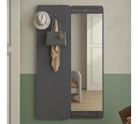 Miroir pleine longueur avec porte-manteau - Miroir mural coulissant pour entrée, chambre, salle de bain, salon - Bois - Design élégant et fonctionnel
