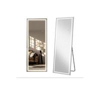 Miroir pleine longueur LINFE LED 160 x 50 cm, avec éclairage, installation sur pied et murale, design moderne, argenté