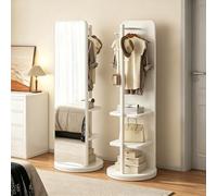 Miroir Pleine Longueur Rotatif à 360° avec Portemanteau Miroir sur Pied en Bois Massif avec Crochets et Étagères Miroir Integral Rotatif avec Porte-Vêtements pour Chambre à Coucher Salon Entrée