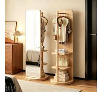 Miroir Pleine Longueur Rotatif à 360° avec Portemanteau Miroir sur Pied en Bois Massif avec Crochets et Étagères Miroir Integral Rotatif avec Porte-Vêtements pour Chambre à Coucher Salon Entrée