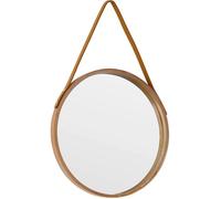 Miroir rond à suspendre - MICH - 30 cm - Style ferme - Corde en cuir - Décoration intérieure - Facile à installer