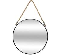 Miroir Rond à Suspendre Noir - Diamètre 30 cm, Cadre en Métal et Corde en Jute - pour Entrée, Salon, Salle de Bain