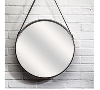 Miroir Rond Avec Anse Pu Noir 50cm
