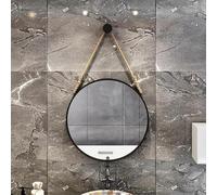 Miroir rond décoratif en métal à suspendre avec corde pour salon, chambre à coucher, entrée Noir 50 cm