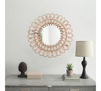 Miroir rond en rotin de 40 cm fait à la main, miroir mural bohème en matériau naturel avec miroir en verre de 20 cm, décoration vintage pour salon, chambre, salle de bain, couloir, montage mural
