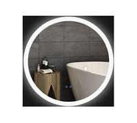 kleankin Miroir rond salle de bain Ø 70 cm – LED 35W mural tactile anti-buée blanc/argent